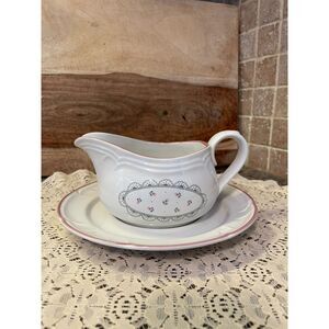 Vintage 1988 Victoriana Japan Gravy Boat Set, Shabby Chic Farmhouse Serveware